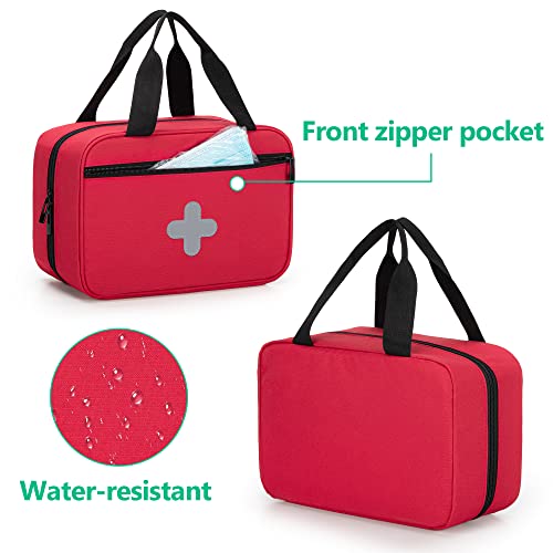 Image of CURMIO Empty First Aid Kits Case, Portable Emergency Kit Organizer, Red | Medical Bag for Emergency Supplies and Pill Bottles, Large Capacity, for Hiking, Camping, Car, Travel, Home and Outdoor