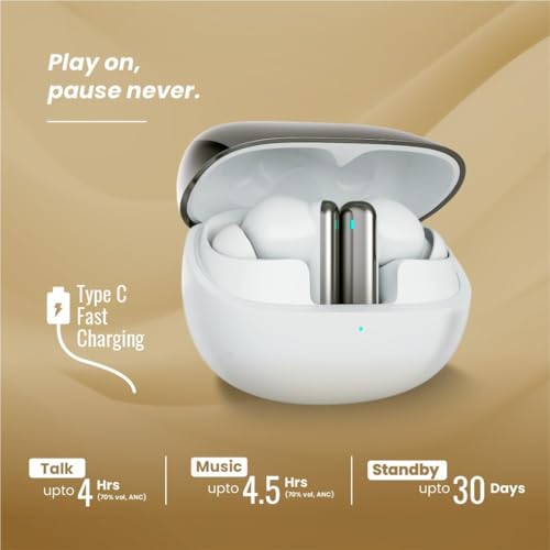 Image of JINX Bliss Buds Pro Wireless Earbuds, 32dB Hybrid ANC, IPX4, Dolby Audio, Deep Bass, 13mm Drivers, Bluetooth 5.4, 30 Hrs Playtime, Fast Charging, Google Assistant