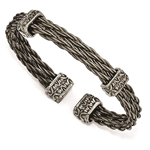 Edward Mirell Titanium Wire Brushed Cable With Cast Titanium Accent Cuff Bracelet Jewelry Gifts For Women #TOP12