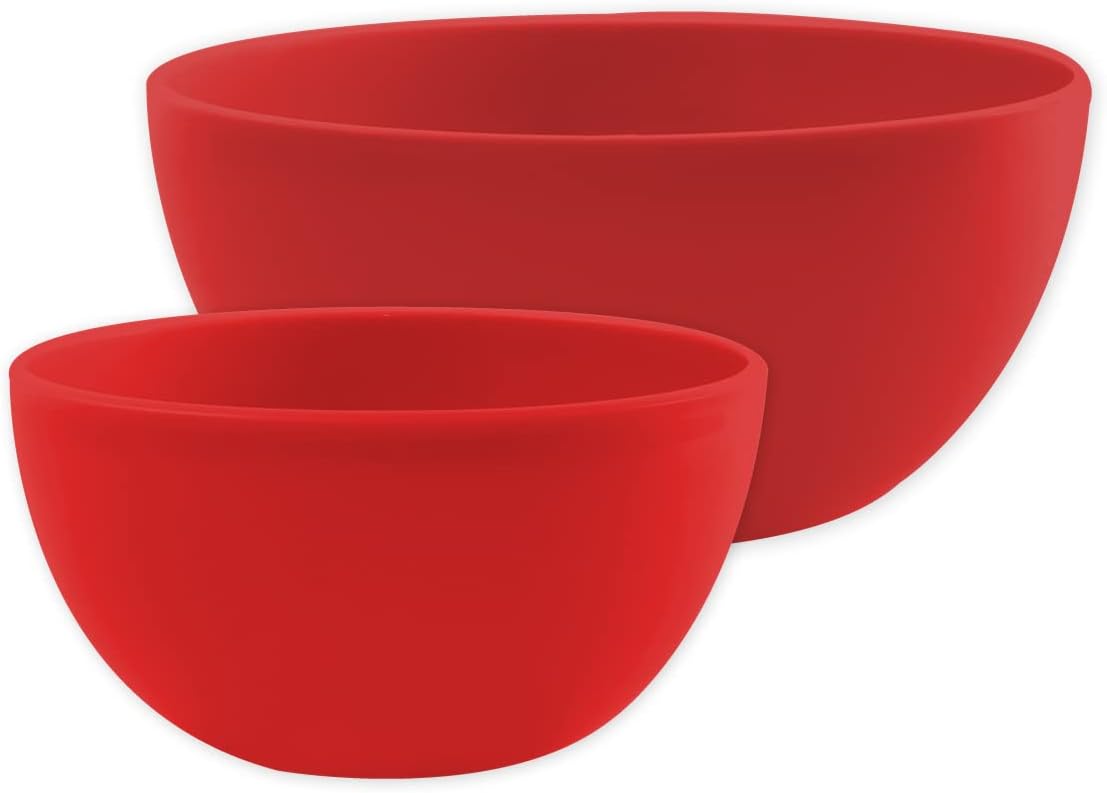 Salad Bowl, Set Of 2, Medium & Large Mixing Bowl, Serving Bowl, Kitchen Tool, Great For Serving Salad, Fruits, Popcorn, Or Chips, Sturdy & Durable, Made From BPA-Free Plastic (Red)