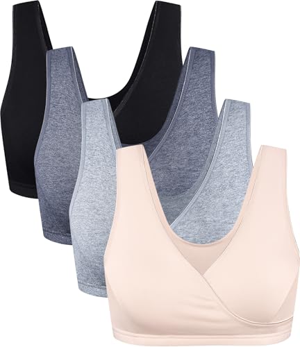 Image of CAKYE 4 Pack Nursing Bras for Breastfeeding Maternity Cotton Sleep Bralette