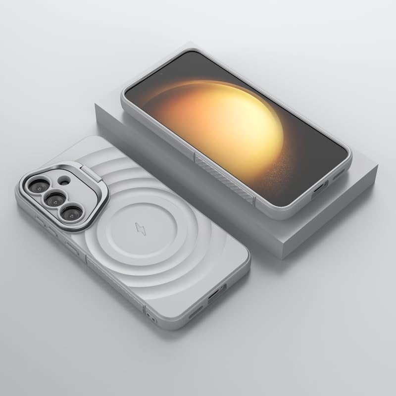 Image of LuxuryKase Shockproof Case for Samsung Galaxy S25 Plus | Ripple Pattern | Camera Protection | Inner Velvet Fabric Lining | Protective Cover with Enhanced Grip & Wireless Charging Support - Grey