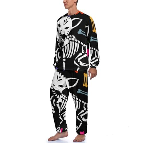Pyjama homme chat squelette ensemble vêtement de nuit pantalon long - 2