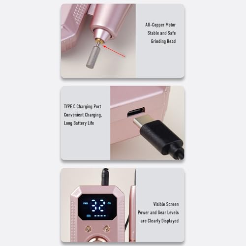 Perceuse à ongles électrique portable lime à ongles 32 vitesses LED - 3