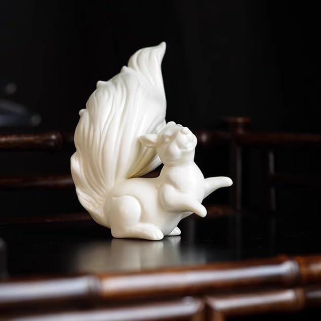 Ornement en céramique écureuil Blanc Sculpture en Porcelaine Artisanale décoration de Maison Bureau Cadeau de Mariage