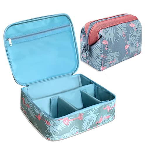 LEcylankEr Kosmetiktasche Flamingo Schminktasche Set für Damen, 2 Stück Reise Kulturbeutel - 1 x Große Makeup Tasche & 1 x Tragbare Kulturtasche (B) Cover