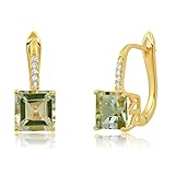 14k Gold Leverback Earrings Green Amethyst Earrings for Women Gemstone February Birthstone Lever Back Dangle Earrings Jewelry 925 Sterling Silver Square Princess Created White Sapphire Hypoallergenic
