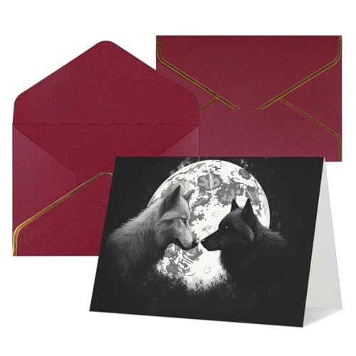 QMNKLET Tarjetas de felicitación con sobres, diseño de lobos, tarjeta de felicitación de 4 x 6 pulgadas, tarjetas de felicitación en blanco para todas las ocasiones, para cumpleaños, baby shower,
