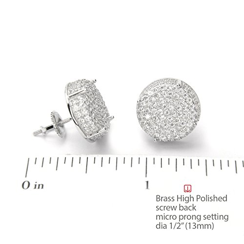 Men's XL 1/2 Inch Full Iced Cubic Zirconia Round Prong Setting Screw Back Earring BE 11403 S2