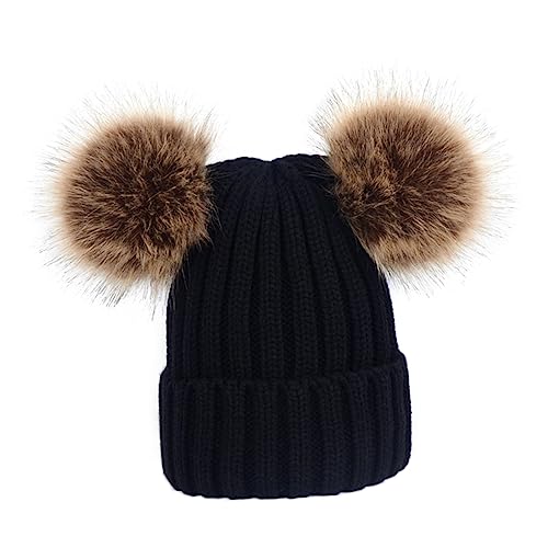 VALICLUD Warm Knitted Hat with Fluffy Balls Unisex Earflap Design for Years Old for Autumn and Outdoor Activities Black