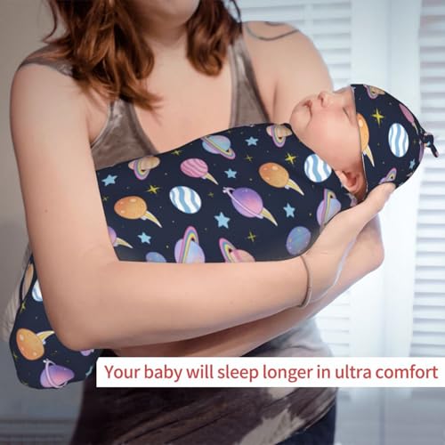 Image of Space Swaddle Blanket with Hat for Baby, Swaddling Space Planet Theme Baby Stuff