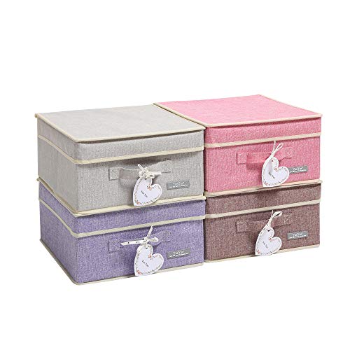 Image of YueYue Foldable Fabric Closet Organizer Bins Box Storage - 4 Pack 12.4 X 12 X 6.7 Inch Storage Bins With Lids 4 Light Color Basket Boxes - Bins Storage Box Collapsible Cloth Home Lid
