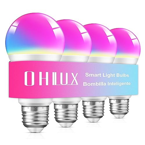 OHLUX Smart WiFi & Bluetooth Alexa Light Bulbs, 10W (100W Equivalent) Color Changing Light Bulbs with Music Sync,Work with Alexa Google Home Siri, A19 E26 900LM 4Pack OHLUX Smart WiFi & Bluetooth Alexa Light Bulbs, 10W (100W Equivalent) Color Changing Light Bulbs with Music Sync,Work with Alexa Google Home Siri, A19 E26 900LM 4Pack