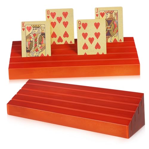ORFOFE Elegant Wood Construction Playing Card Holder 2pcs Card Deck Holder for Poker Display