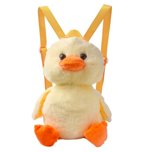 Ximimark 1 pc Cute Mini Little Yellow Duck Design Backpack Chain Adjustable Strap Cartoon Fluffy Novelty Bag