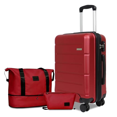 Image of 3-Piece Luggage Set with Carry On Luggage Set 22x14x9 Airline Approved, ABS Hardside Suitcase with 8 Spinner Wheels & TSA Lock, Expandable Suitcase for Men & Women (20 /TB /DB Red)