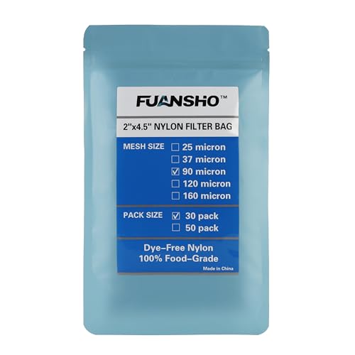 FUANSHO 90 Micron | 30-Pack Tea Filter Bags | 2x4.5 Inch Nylon Filter Bags