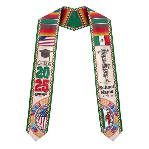 MonkeyVan Personalized Graduation Stole for Mexico Senior, Mexican Flag Graduation Sash Class of 2025 Graduation Day Gifts S398