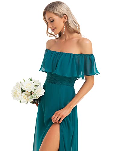 Image of Ever-Pretty Women's Summer Off The Shoulder Flowy Chiffon Formal Wedding Guest Dresses Maxi Side Split Beach Bridesmaid Dress