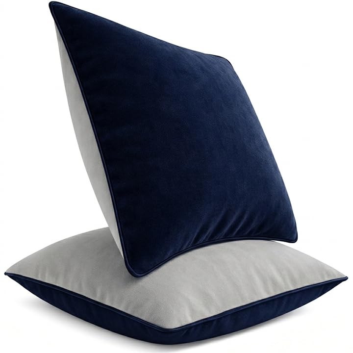 Amazon Brand - Umi Velvet Cushion Cover 20x20 Inch Pack of 2 Dual Tone Decorative Throw Pillow Cover with Piping for Sofa & Bed