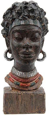 Leekung African Statues and Sculptures for Home Decor,African Figurines Head Statue Decorations for Home,African Art Sculptures Woman Statue Decor for Living Room Antique Woodstone Color