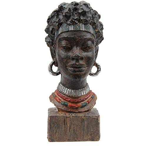 Leekung African Statues and Sculptures for Home Decor,African Figurines Head Statue Decorations for Home,African Art Sculptures Woman Statue Decor for Living Room Antique Woodstone Color