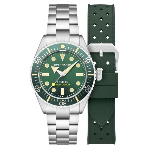 Spinnaker Herrenuhr 40 mm Spence 300 Automatik mit massivem Edelstahlarmband SP-5097, Olivgrün, Spence 300 Automatisch