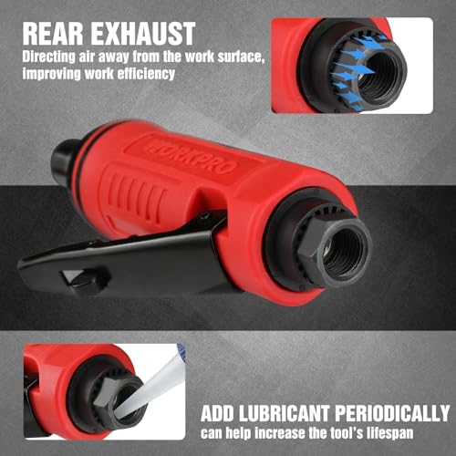 Miniatura 6 de Workpro Amoladora Recta De Aire, Mini Amoladora Recta Neumática Para Reparación Y Otras Aplicaciones, Amoladora Neumática De 1 4 , 25000 Rpm,Abrazadera 3mm6mm