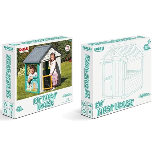 Image of Dolu: My First House: White & Green - Playhouse, Indoor & Outdoor Toy, Cat & Dog Decal, Waterproof & Durable, Imaginative Play, Toddler Kids Age 2+