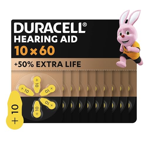 Duracell pilas para audífonos tamaño 10 (paquete de 60) +50 % extra duración, fácil instalación, embalaje 100 % reciclable, 4 años de vida útil garantizada en su envase