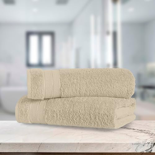 Image of Elegant Comfort Three Line Popcorn Towel Set for Bathroom 27 x 54 inches, Premium Hotel Quality 2-Pack Bath Towels, 100% Turkish Cotton, Soft and Durable, Quick Dry and Highly Absorbent, Ivory