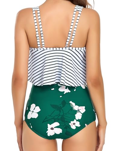 Image of Edelqual Tankini Swimsuits for Women High Waisted Bikini Sets Plus Size Two Piece Bathing Suits Tummy Control Swimwear
