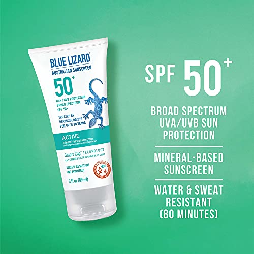 Blue Lizard Active Mineral-Based Sunscreen Lotion - Spf 50+, Cream Tube, Unscented, 3 Fl Oz #TOP2