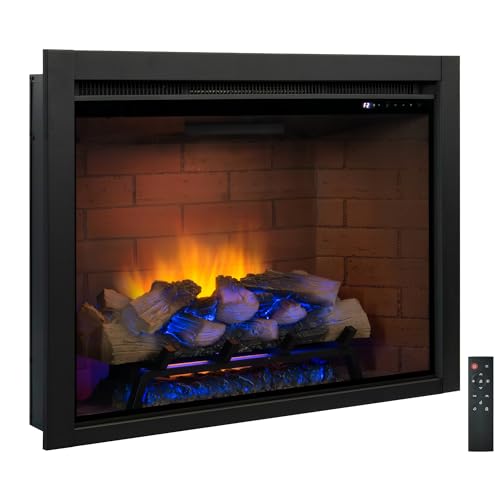 Image of Electric Fireplace Insert w /Top Light, 12x12x12 Flame Color Option with Fire Crackling Sound, 39″Wx27″H, 750W /1500W Eco Heater, Remote & Button Control, Black