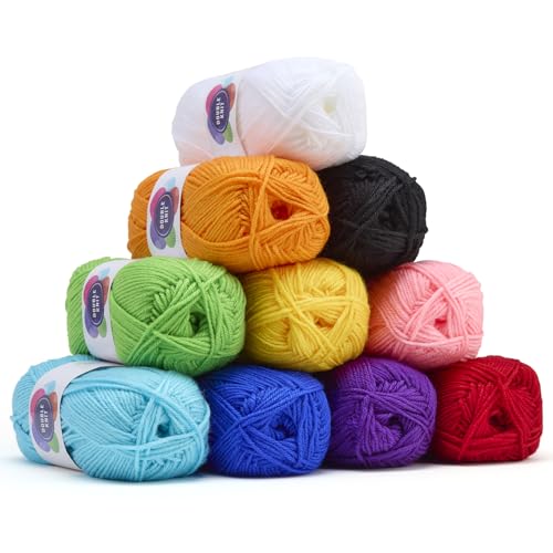 Springboard Acrylic Double Knitting Wool Multipack - Coloured Double Knit Wool Yarn for Crochet, Sewing, Knitting, and Arts and Crafts for Kids - 10 x 100 g Balls of Crochet Yarn - Assorted Colours