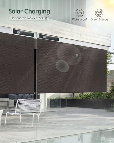 Yoolax Customized Motorized Outdoor Shades, Smart Blinds Compatible with Alexa Google, Remote Control Waterproof Blinds for Patio Porch Windows Outside (1% Openness Rich Chocolate Lover) - Thumbnail 3