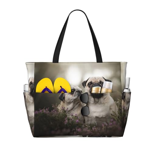 Sac de plage Carlin grand format et sac à bandoulière femme imprimé animaux
