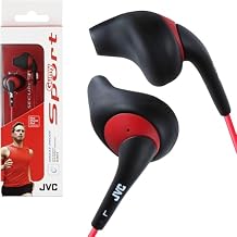 JVC Black and Red Nozzel Secure Comfort Fit Sweat Proof Gumy Sport Earbuds with long colored cord HA-EN10B