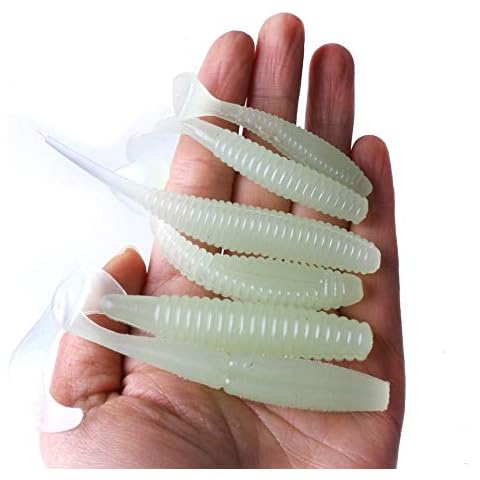 FJJ-DIAOYU, 6pcs Luminous Soft Grubs Glow In Dark Lure Jig Head Soft Lure For Bass Carp Pike Fishing Cover