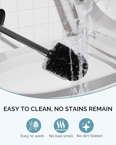 Image of Toilet Brush and Holder Set, 2 Pack Stainless Steel Toilet Bowl Brush with Lid, Rust Proof Toilet Cleaner Brush with Caddy, Durable Bristles, Splash Proof, Ideal for Bathroom(Matte Black)