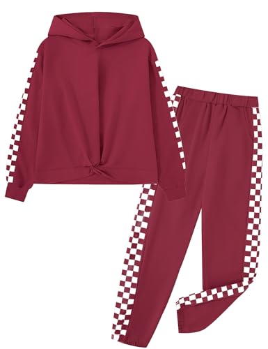 Auiopila Girls Outfits Casual Tops Twist Front Pullover Hoodies Long Sleeve Fashion Sweatshirts and Sweatpants Girls Clothes