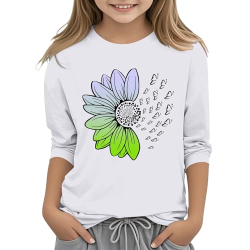 sfdgfhyf Children and Girls Casual Solid Color Round Neck Seven Cuff T Shirt Girlhood Teens Around The World in