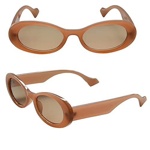 LEMON GRASS Rounded Retro Thick Rimmed Vintage Narrow Oval Flat Lens Slim Wide Arms Fashion Sunglasses2