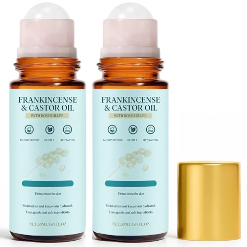 iYanoc Frankincense and Castor Oil Roll On, Roll-Applied Cold-Pressed Castor Oil,Soothing Moisturizing Firming Oil - Soft Smooth Nourished Skin,Suitable for Face, Neck, Abdomen 1.69 FLOZ(2PCS)