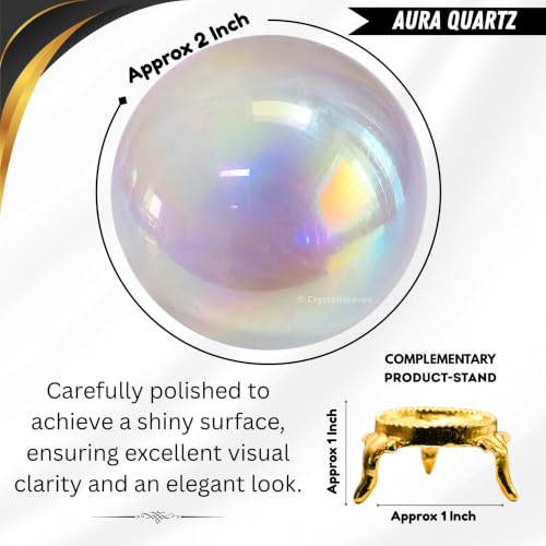Image of Certified Angel Aura Quartz Crystal Ball for Meditation - Premium Crystal Vastu Items for Home and Feng Shui Items for Good Luck - Ideal for Pooja Supplies and Spiritual Practices (2 inch Inch)