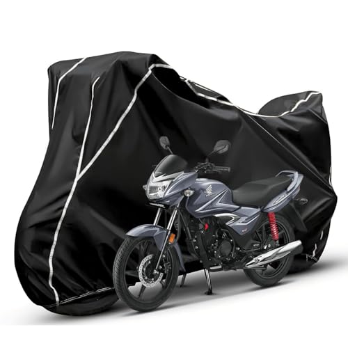 Image of Waterproof Bike Body Cover Compatible with Honda Shine Dustproof Scratchproof - Motorcycle Cover for Two Wheeler, Outdoor Full Cover with UV, Duty, Rain Protection (Black & White) R1