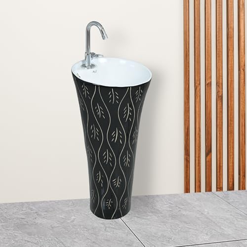 Image of Clay Plus Premium Ceramic Pedestal Free Standing Bowl Wash Basin | Wall Mounted & Floor Mount Bathroom Sink | Elegant Wash Basin for Bathroom, Living Room, Home, Hotel & Commercial Spaces