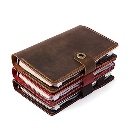 Wowlomo Leather Refillable Notebook - A6 7.5 * 4.8 Small Leather Travel Journal With Lined,Vintage Handmade 6 Ring Binder Bullet Writing Journal Diary Organizer Planner For Men|Women|Business|Brown #TOP6