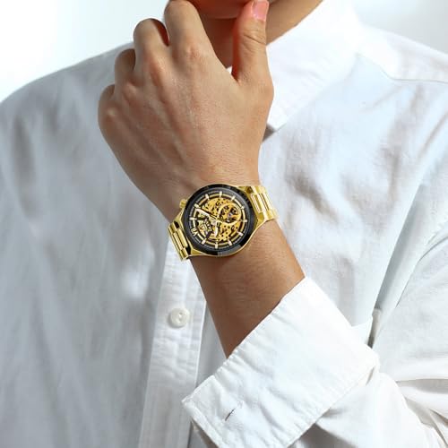 Image of OLEVS Mens Skeleton Watches Automatic Self Winding Mechanical Designer Luxury Dress Stainless Steel Waterproof Original Wrist Watches for Men