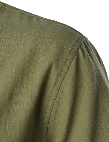 Lucmatton Men's Casual Cotton Linen Short Sleeve Henley Shirt Summer Lightweight Banded Collar Beach Tops Army Green X-Large #TOP4